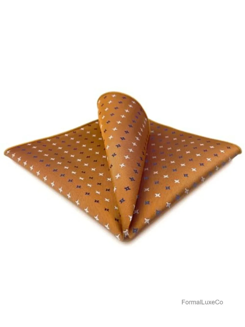 Jacquard Woven Mens Pocket Square Orange Blue White Dots Suit Accessory